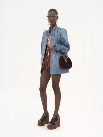 High-neck gathered jacket in denim