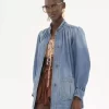 High-neck gathered jacket in denim