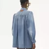High-neck gathered jacket in denim