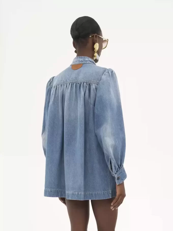 High-neck gathered jacket in denim
