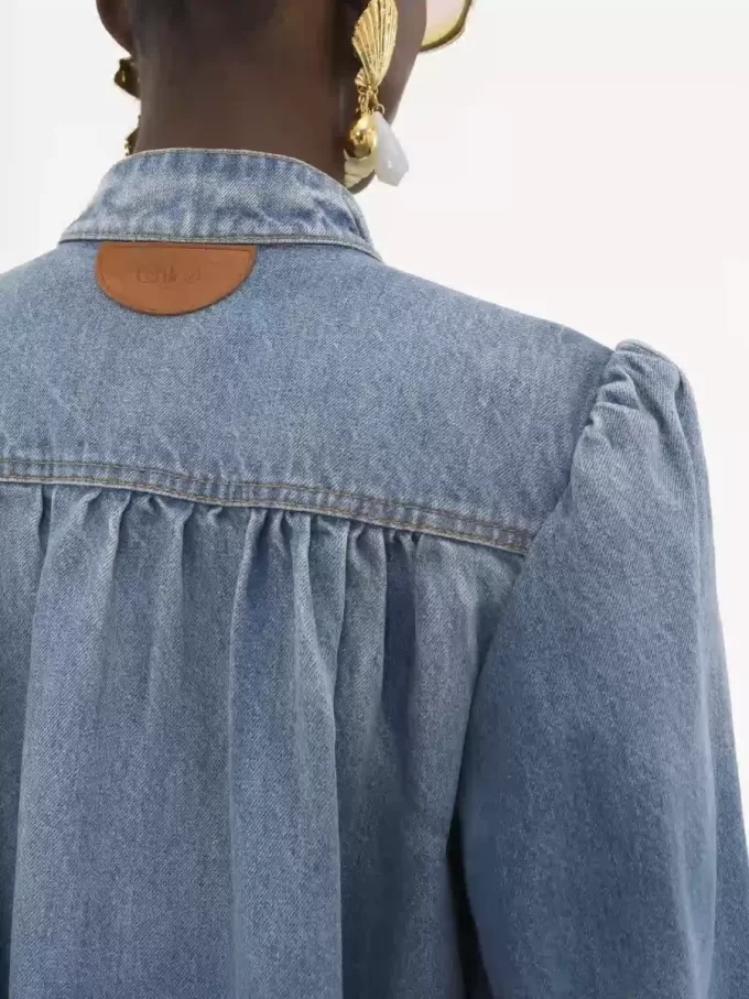 High-neck gathered jacket in denim