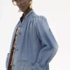 High-neck gathered jacket in denim
