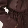 High-neck parka in leather