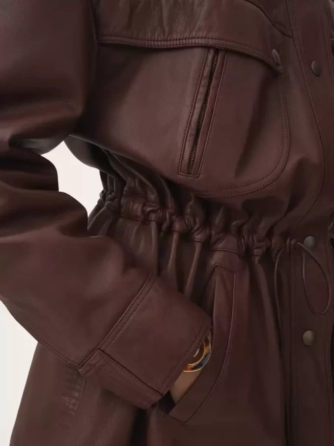 High-neck parka in leather