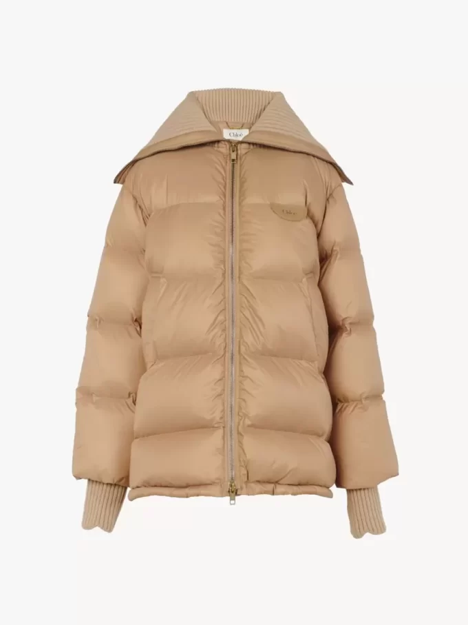 High-neck puffer jacket in shiny nylon
