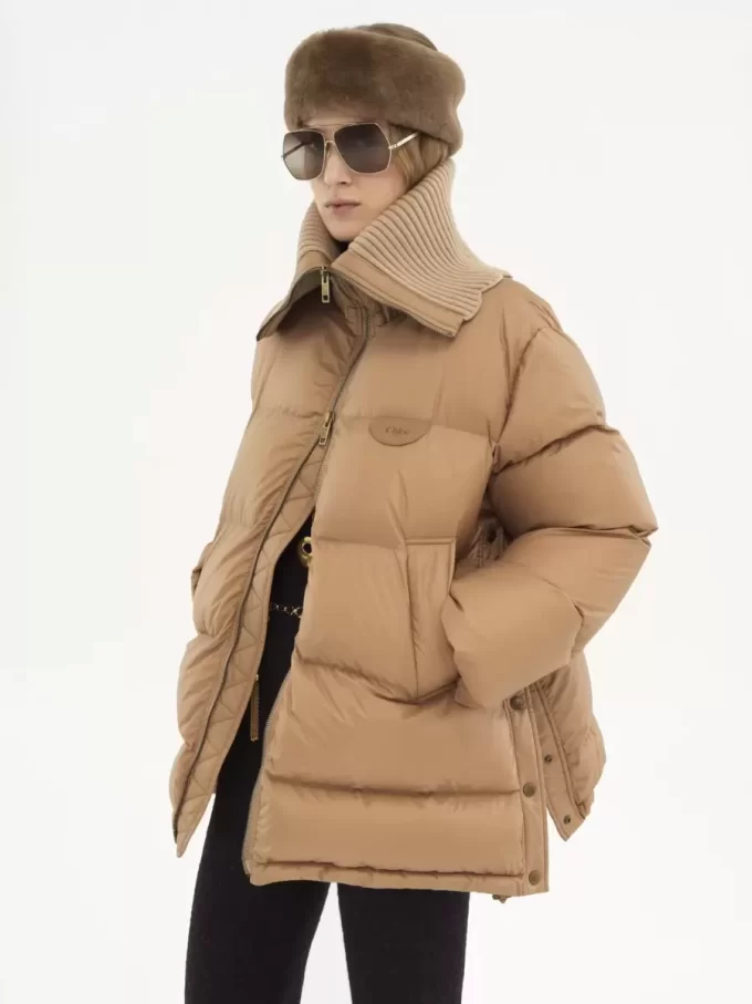 High-neck puffer jacket in shiny nylon