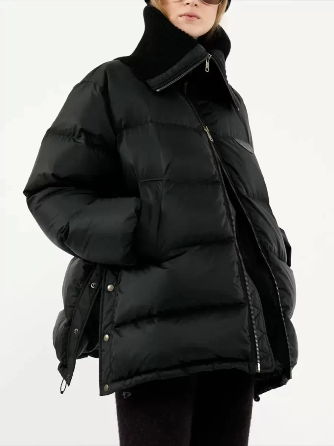 High-neck puffer jacket in shiny nylon