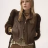 High-neck short jacket in leather