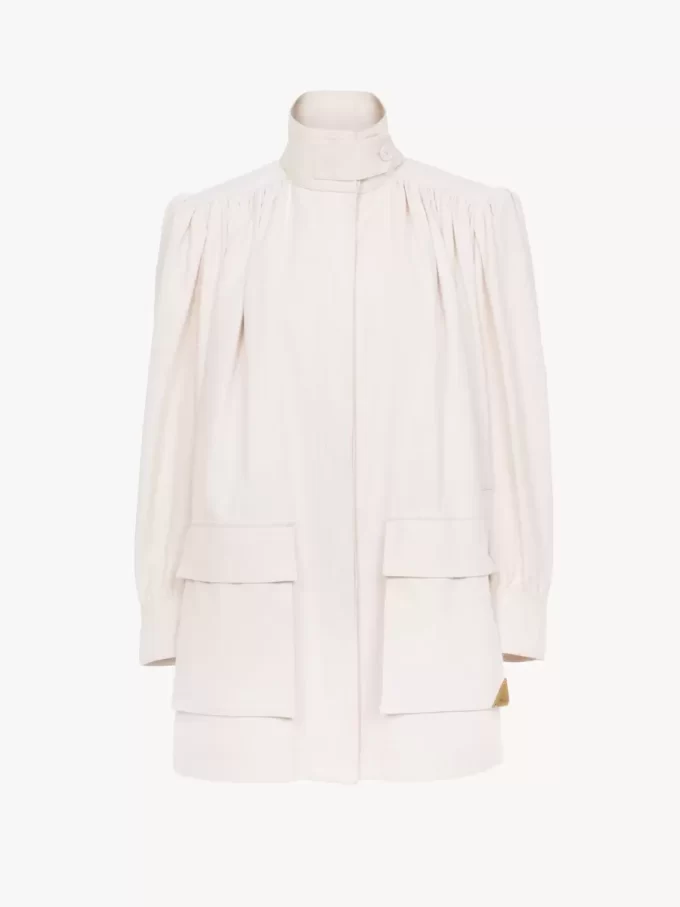 High-neck utilitarian jacket in cotton canvas