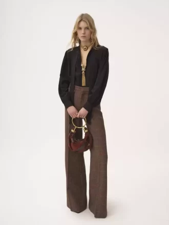 High-rise flared pants in wool check