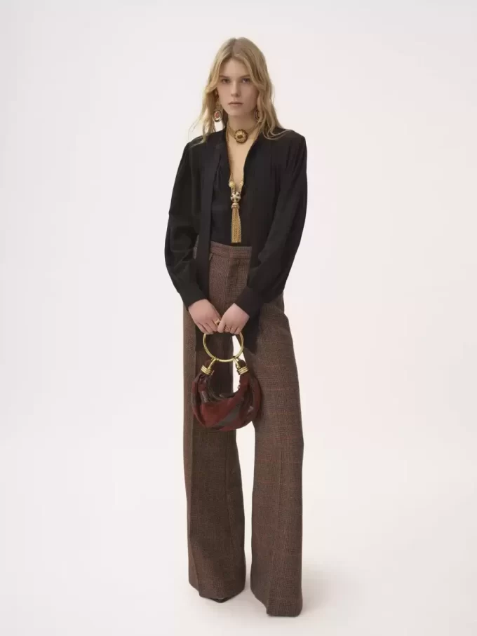 High-rise flared pants in wool check