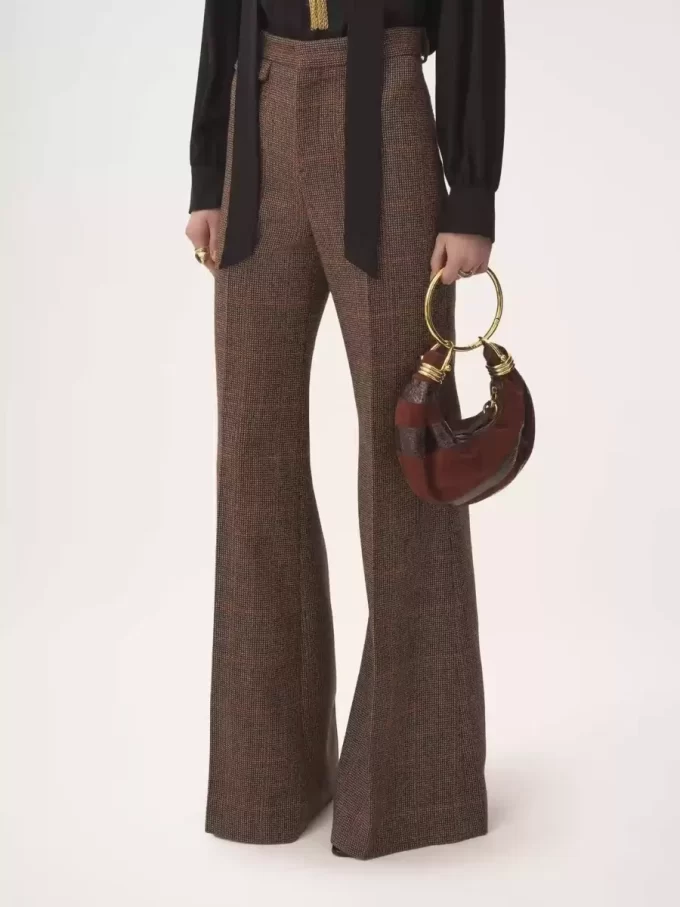 High-rise flared pants in wool check