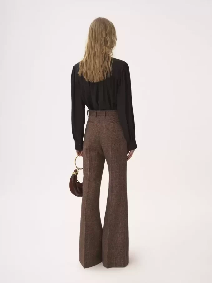 High-rise flared pants in wool check