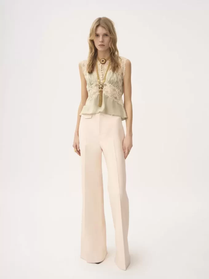 High-rise flared pants in wool gabardine