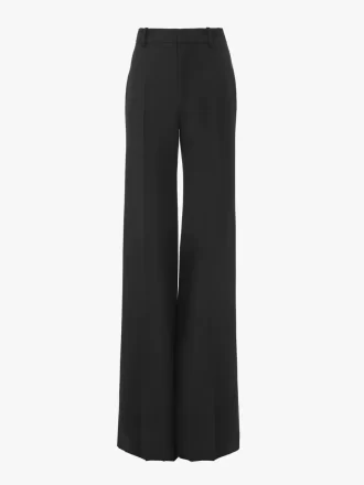High-rise flared pants in wool grain de poudre
