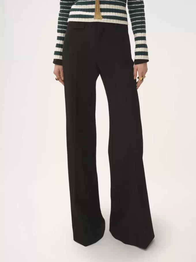 High-rise flared pants in wool grain de poudre