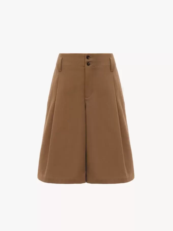 High-rise wide-leg bermuda shorts in cotton