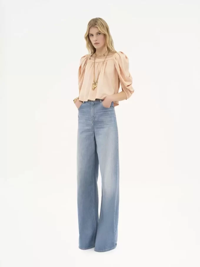 High-rise wide-leg jeans in denim