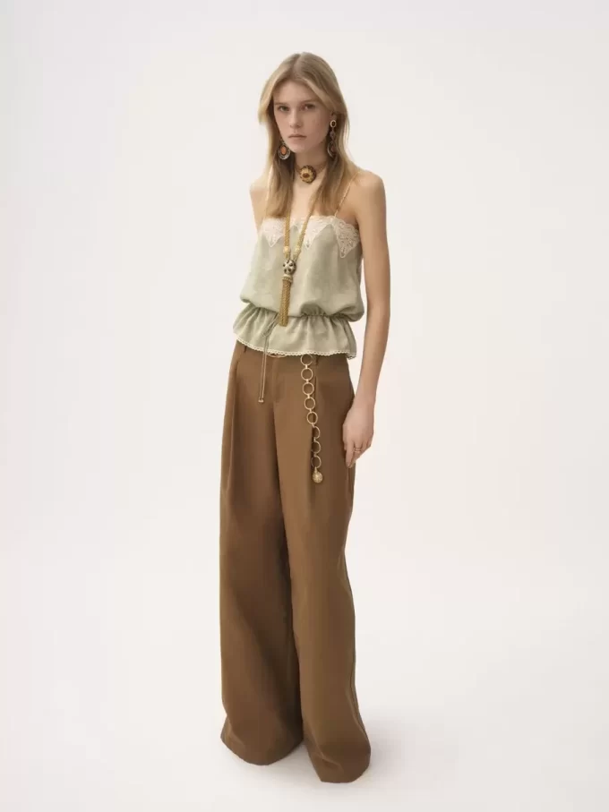 High-rise wide-leg pants in cotton canvas