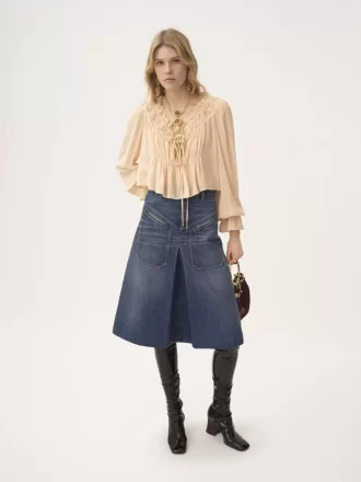 Knee-length skirt in denim