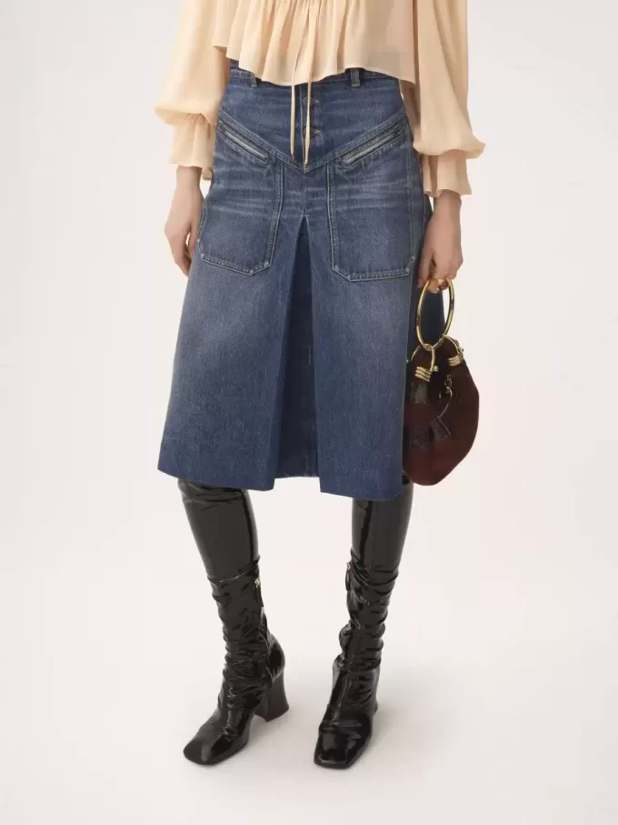 Knee-length skirt in denim