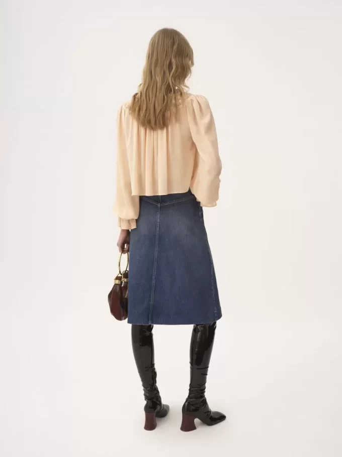 Knee-length skirt in denim