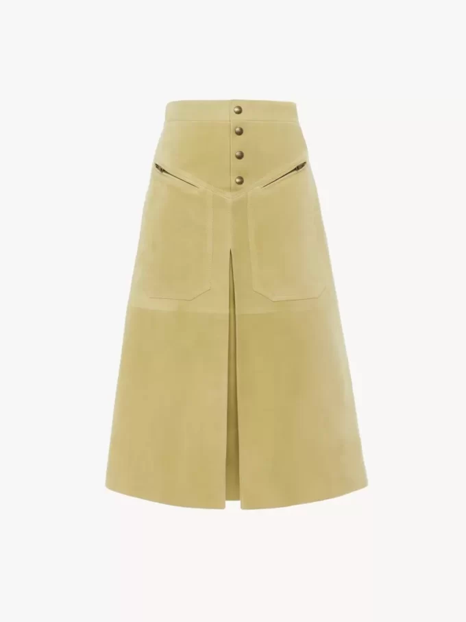 Knee-length skirt in suede