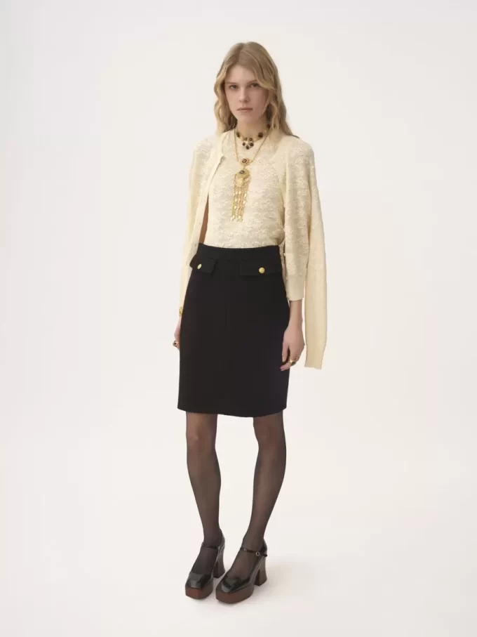 Knee-length skirt in wool bouclette