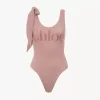 Knotted-strap one-piece logo swimsuit