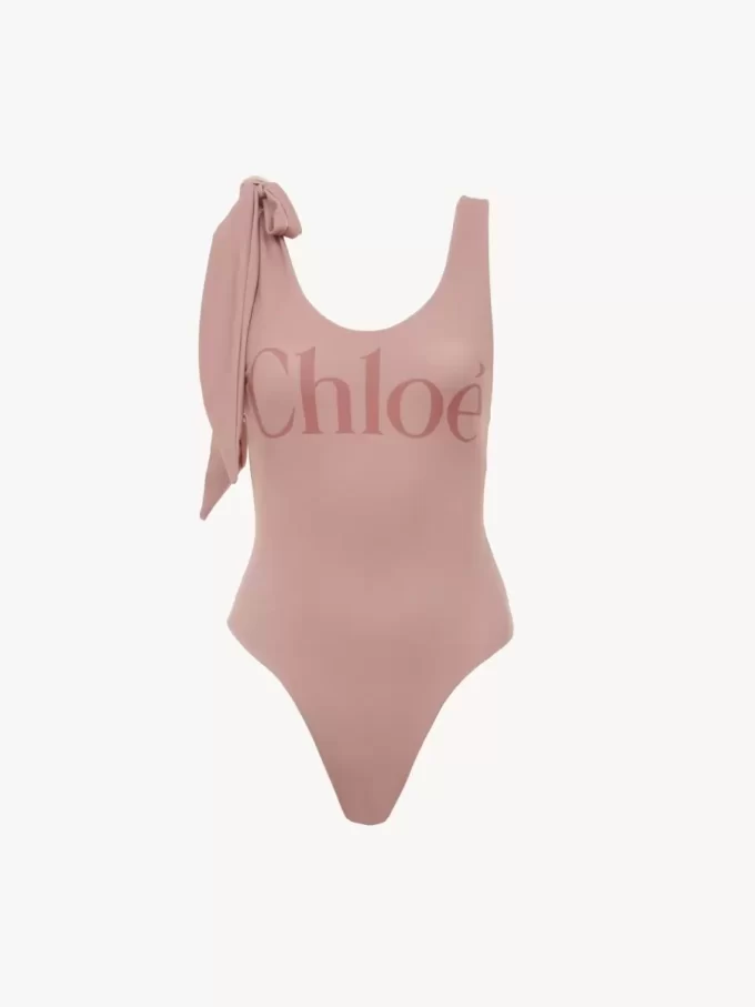 Knotted-strap one-piece logo swimsuit