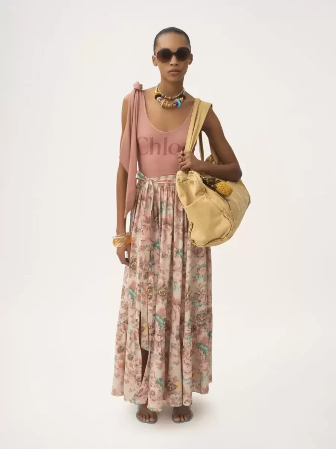 Knotted-strap one-piece logo swimsuit