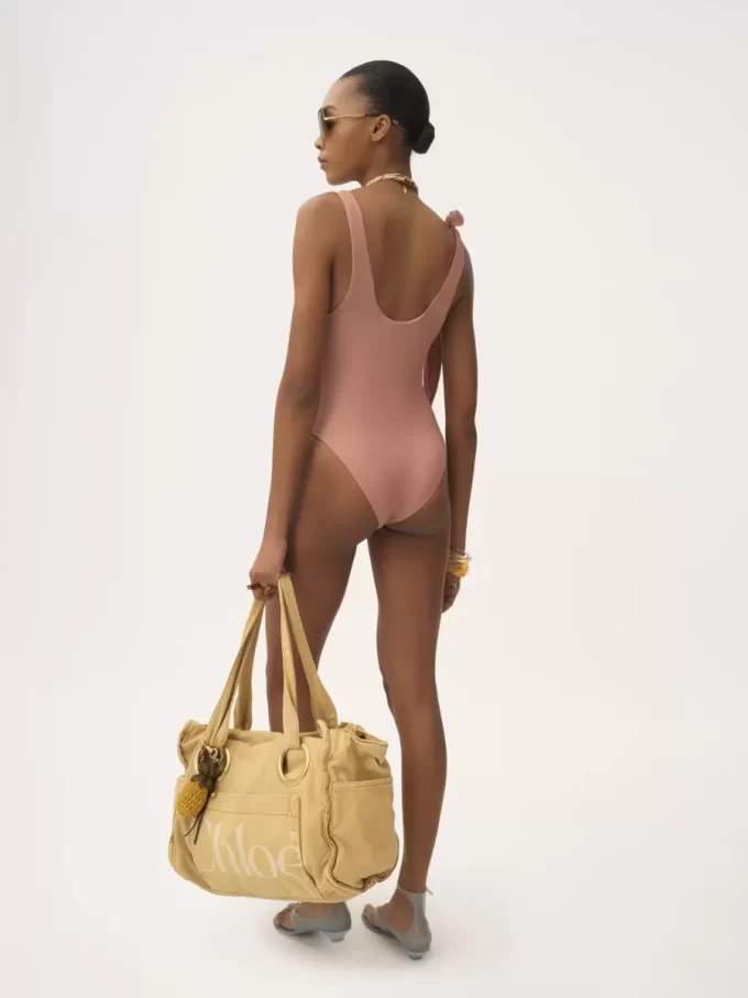 Knotted-strap one-piece logo swimsuit