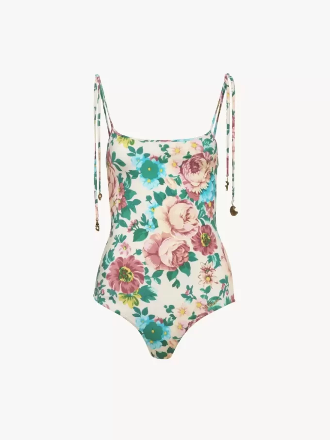 Knotted-strap one-piece swimsuit