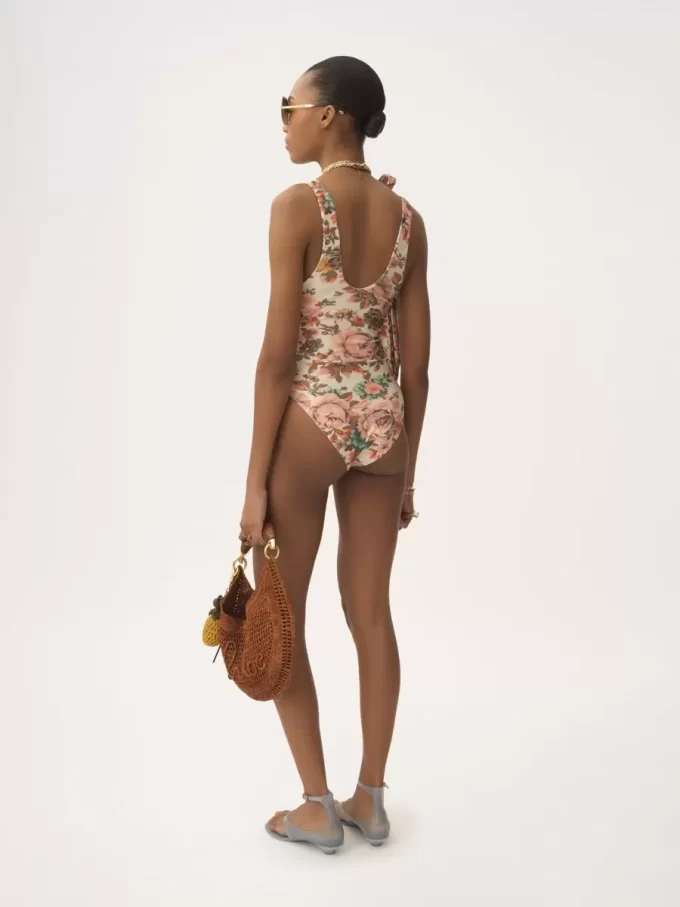 Knotted-strap one-piece swimsuit