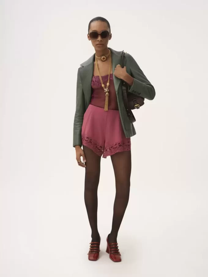 Lace-trimmed lingerie shorts in crêpe de chine