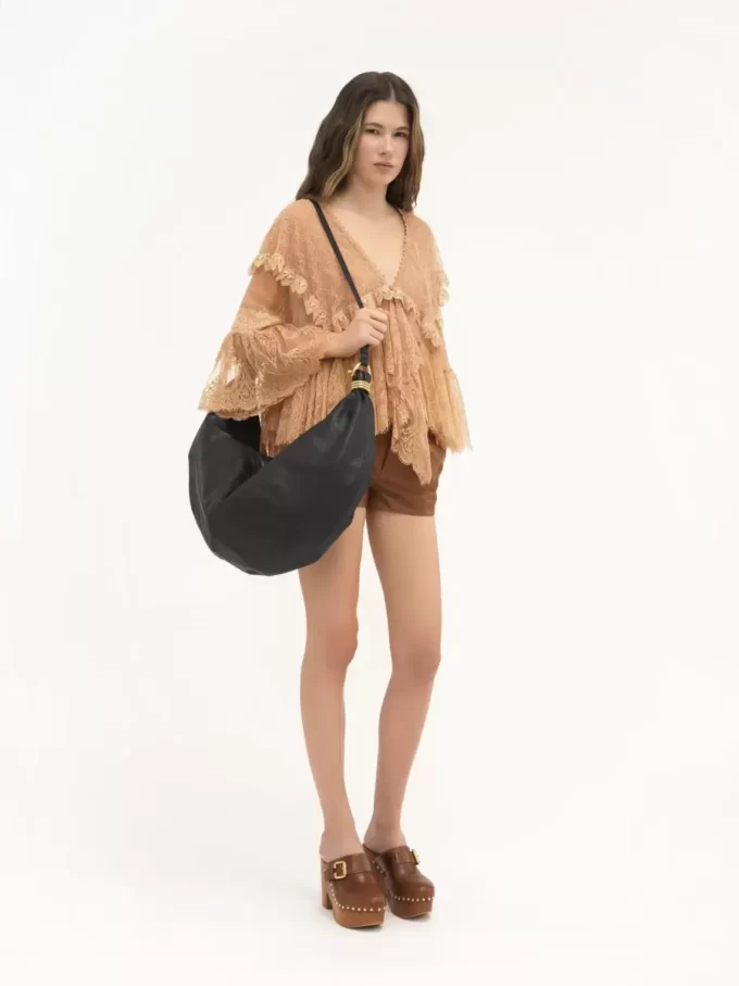 Large Bracelet Hobo bag in grained leather