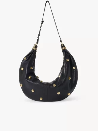Large Bracelet hobo bag in grained leather with studs