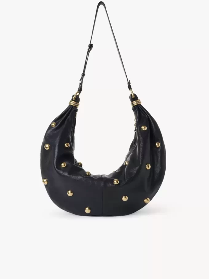 Large Bracelet hobo bag in grained leather with studs Large Bracelet hobo bag in grained leather with studs