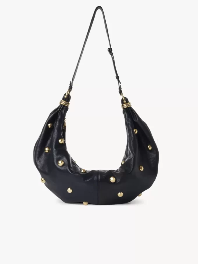 Large Bracelet hobo bag in grained leather with studs Large Bracelet hobo bag in grained leather with studs