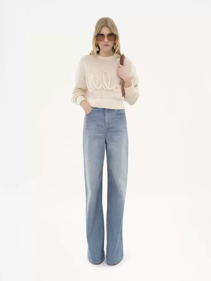 Logo sweater in alpaca wool & silk knit