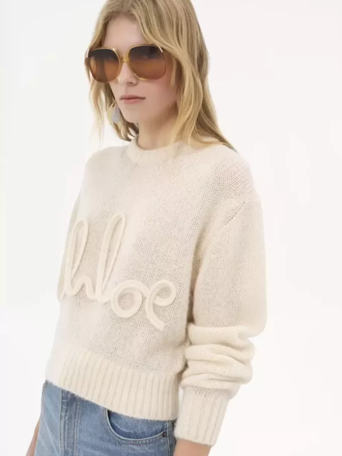 Logo sweater in alpaca wool & silk knit