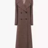 Long double-breasted coat in check wool