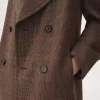Long double-breasted coat in check wool