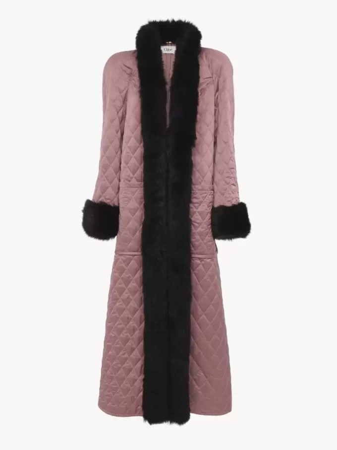 Long hybrid coat in technical satin