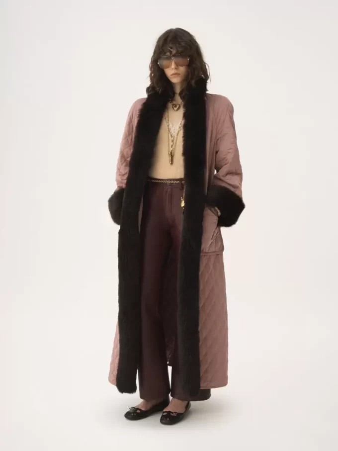 Long hybrid coat in technical satin