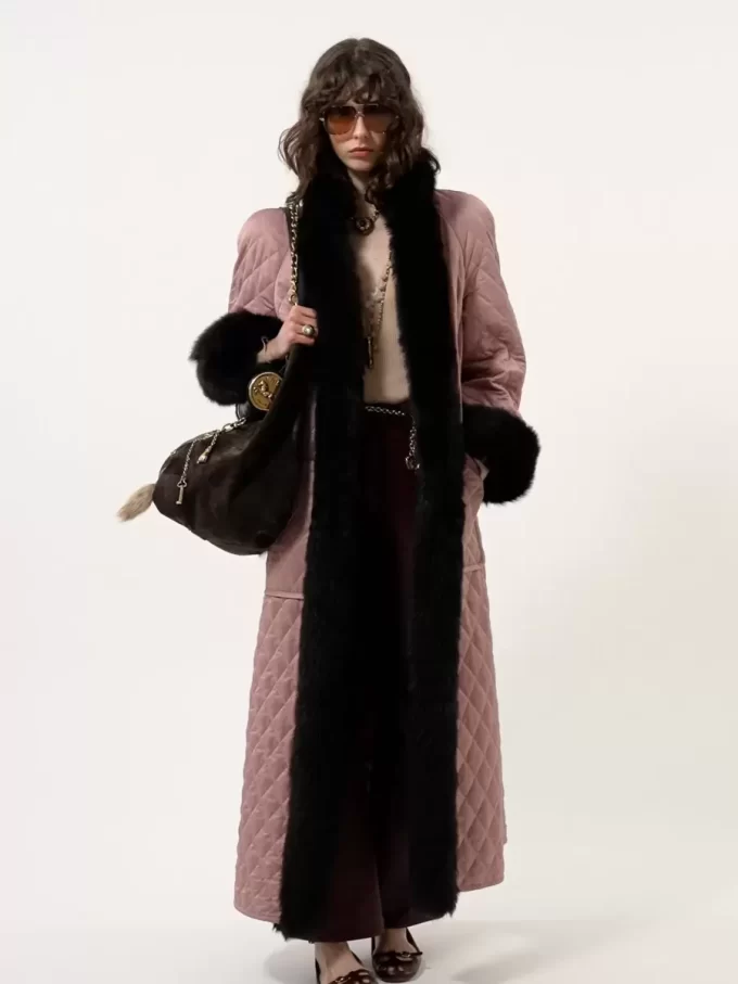 Long hybrid coat in technical satin