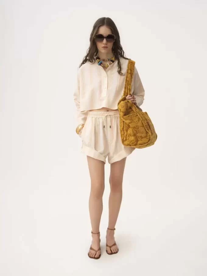 Long-sleeve cropped top in cotton