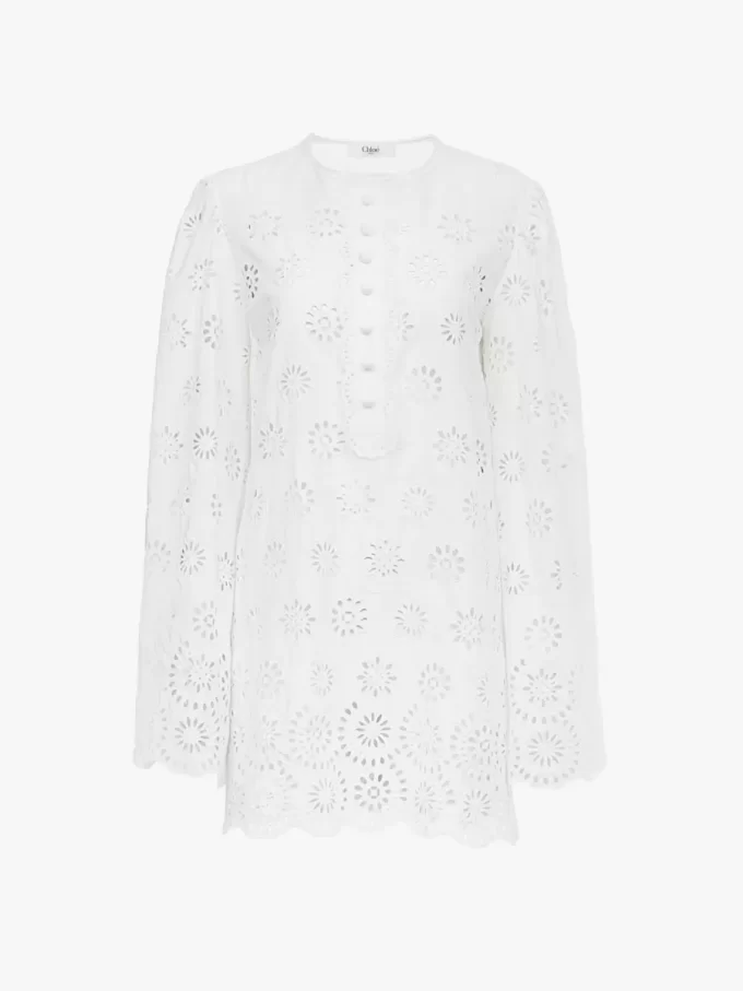 Long-sleeve mini dress in cotton voile