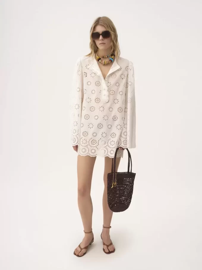 Long-sleeve mini dress in cotton voile