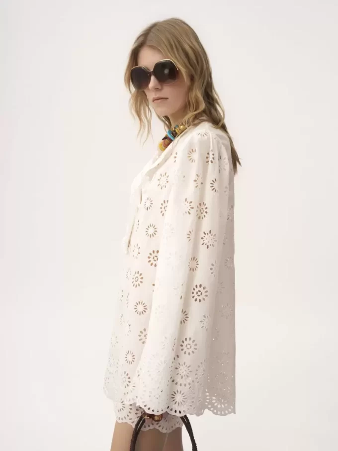 Long-sleeve mini dress in cotton voile